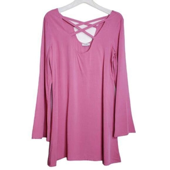 Tobi Mauve Pink Afternoon Shift Mini Dress Long Bell Sleeve Women's Size Small - Picture 2 of 10